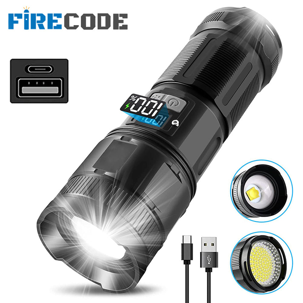 Douyin explosion strong light long-range shooting Jia Guang digital display led flashlight, outdoor super bright charging flashlight laser light wholesale