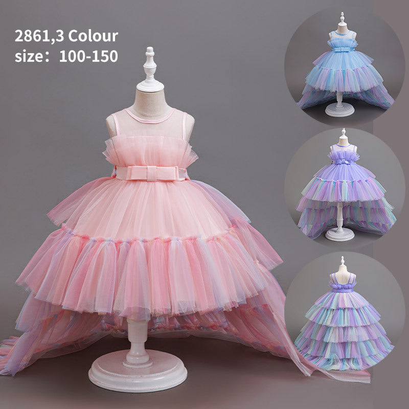 European and american style cross-border formal dresses for special occasions, runway fashion, girls' princess dresses, rainbow gradient mesh train