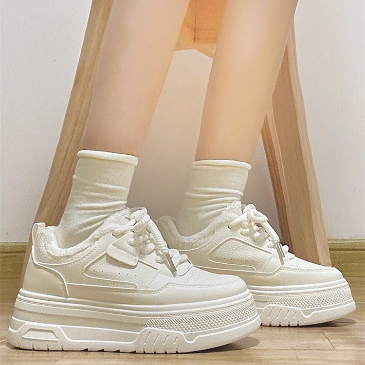 2026 fleece-lined, extra-thick women's white sneakers: the ultimate fall/winter bestseller! height-boosting, chunky sole, versatile casual sneakers/sports platform shoes