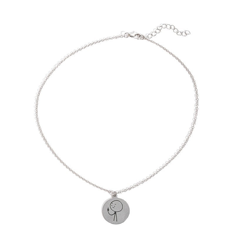 Wholesale couple necklaces: european and american cross-border fashion, minimalist round cartoon pendant, women's trendy and unique jewelry necklaces