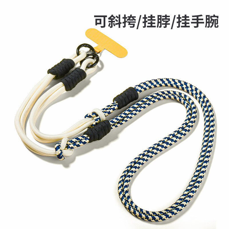 K-style detachable cross-body halter wrist three-purpose mobile phone lanyard woven patchwork strong anti-lost rope cartoon pendant