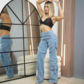 European and american style denim jeans -  cross-border women's fashion streetwear multi-pocket casual cargo pants
