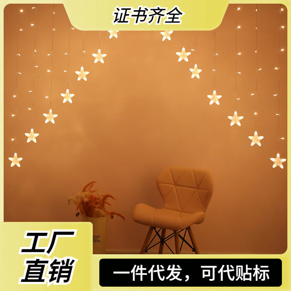 Cross-border new inverted V curtain light star pentagram decorative lights string led curtain light ice bar light