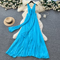 Tea break frenchsense of design tie back square collar small flying sleeves waist backless straps slimming lookelegant gentle wind dress