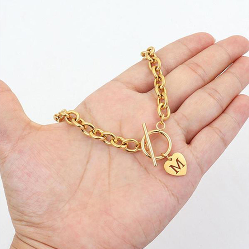 Amazon cross-border new arrival initial necklace stainless steel heart pendant clasp necklace fashionable elegant versatile women's necklace