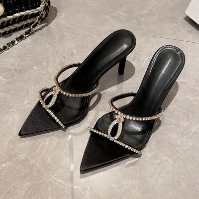 Yx2026summernew arrivalniche style rhinestone sandals women's stiletto high heels with skirt fairy style flip-flops