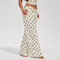 Women's off-white polka dot print high-waisted wide-leg denim pants - hot girl style casual trousers - new  collection
