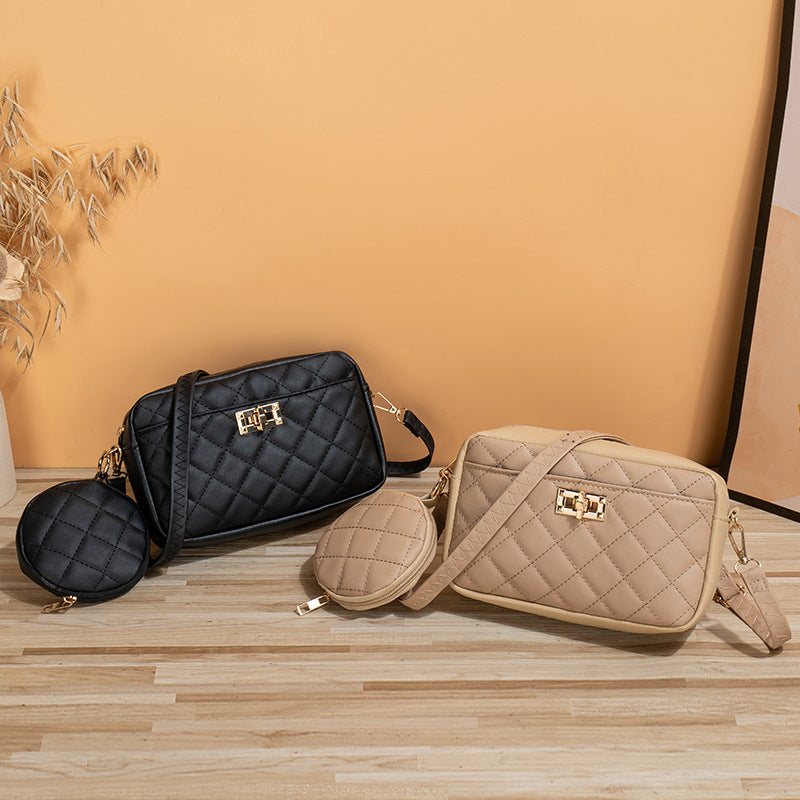 Xiaoxiangfeng bag two-piece set 2023 new diamond messenger bag women's storage bag simple large-capacity cosmetic bag