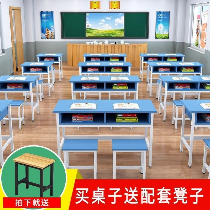 Double-layer tutoring tutoring single double three-person conference table student desk and chair training table with drawer