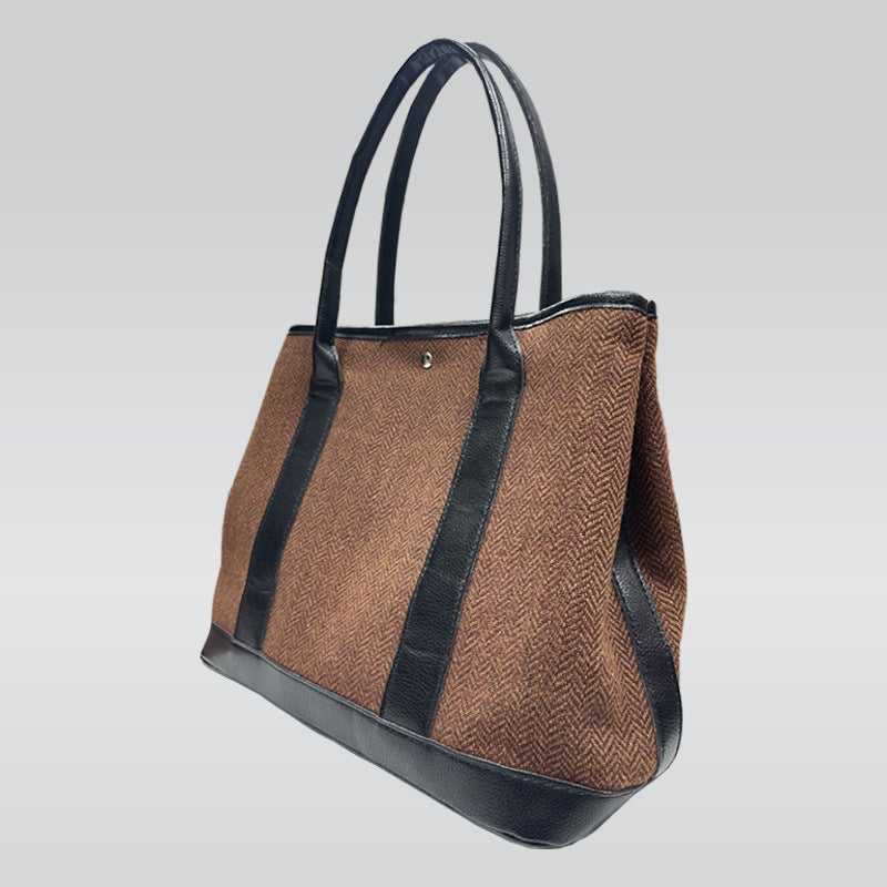 Cross-border hot-selling 2025 new women's bags, retro woolen handheld large bags, simple and versatile large-capacity commuter shoulder bags