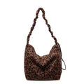 Suede leopard print bag for women, large capacity, 2025 new autumn and winter retro shoulder crossbody bag, work clothing tote bag for women