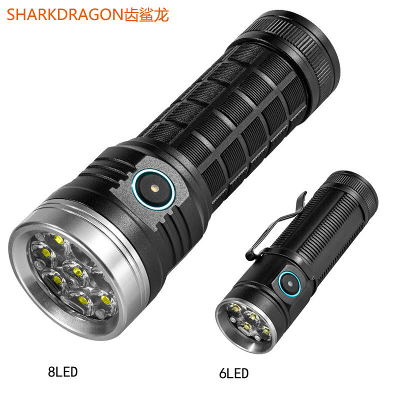 Cross-border new 8LED strong light flashlight Type-C rechargeable outdoor waterproof aluminum alloy high-power flashlight