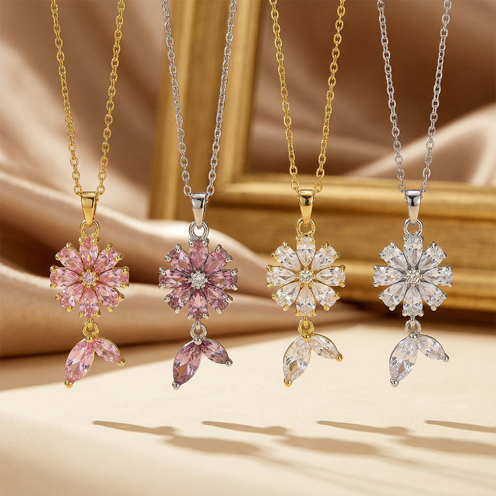 Popular internet celebrity fashion inlaid zirconium necklace for women accessible luxuryniche styleeasiest for matchelegant copper gold-plated non-fading clavicle chain jewelry