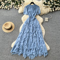 French romantic red polka dot a-line dress - women's summer irregular high-waisted slimming elegant maxi dress