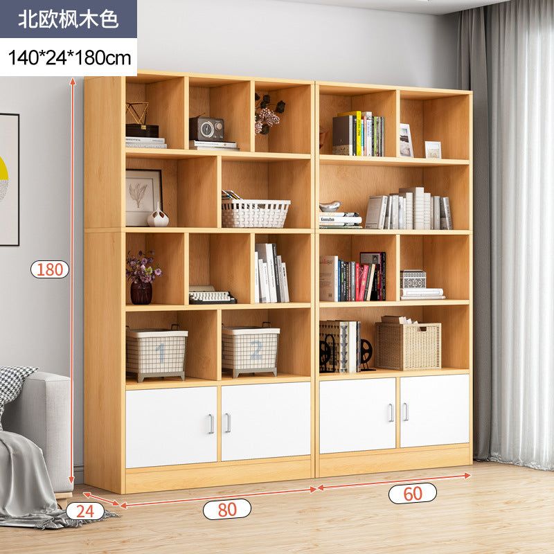 Simple bookshelf floor-to-ceiling against the wall, living room shelf layered storage rack, storage cabinet integrated, simple household bookcase