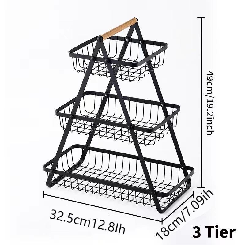 Cross-border double-layer wrought iron fruit and vegetable basket household kitchen fruit storage shelf modern living room desktop fruit basket metal