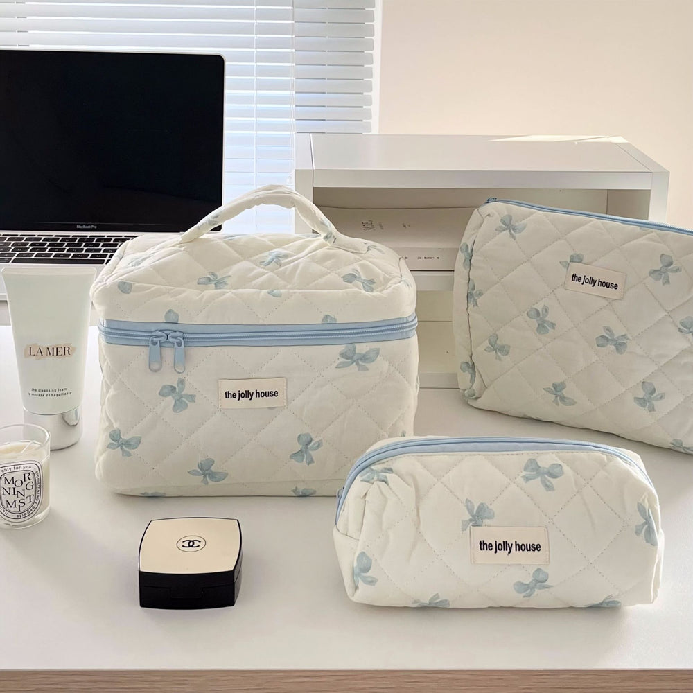 Cute and fresh bowknot makeup bag - large capacity student dorm storage pouch & pencil case set