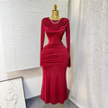 fashion evening dress 2026 spring new arrivalfashionelegant slim fit high round neck pleated hip cover long sleevesdress