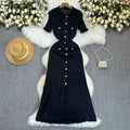New arrival small fragrance classy sense cut out fungus lace sleeve button decoration silmslimming lookknittingdressfashion