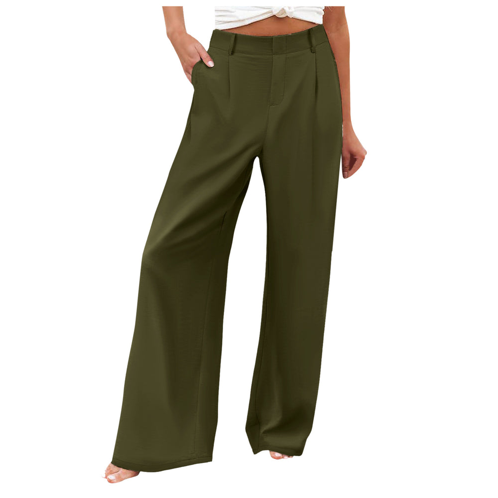 new women's summer fashion loose solid color high waist casual straight leg trousers for cross-border
