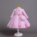 New in stock three-piece girls' dress set: long-sleeve wedding dress, piano recital dress, girl's dress