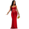 C7608 cross-border   fashion women's sexy see-through mesh halter tie-up dress