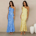 C7747 cross-border   fashion women's summer elegant jacquard one-shoulder banquet dress