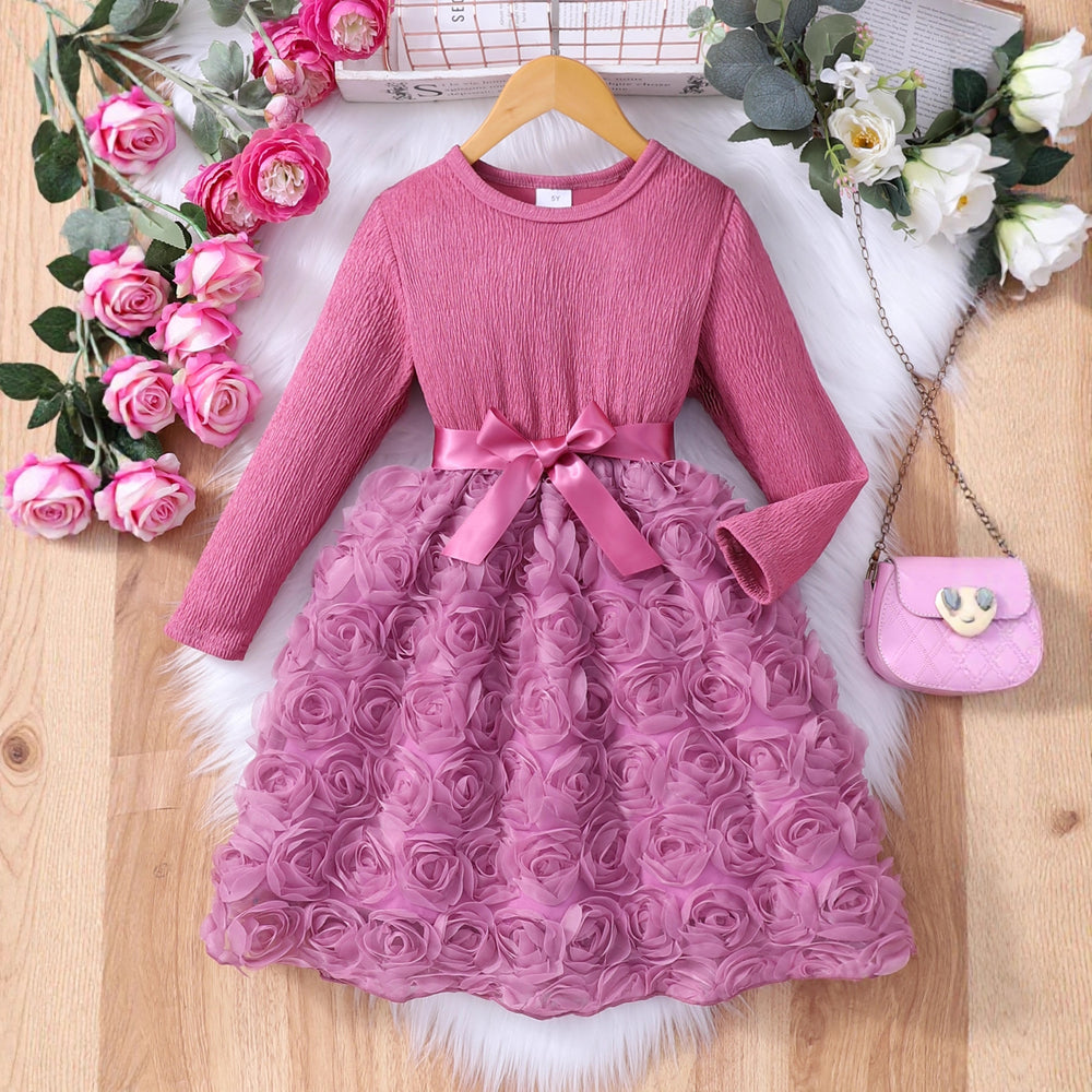 new girls' solid color rose dress