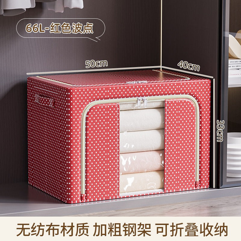 Household large-capacity thickened non-woven polka dot portable dustproof and moisture-proof window finishing foldable storage box