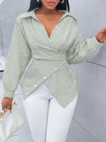 European and american cross-border  hot-selling new spring/summer fashionable sexy versatile striped long-sleeved women's shirt