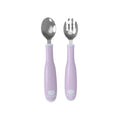 Private label custom stainless steel fork and spoon set - baby bendable training fork and spoon feeding set for weaning and learning to eat
