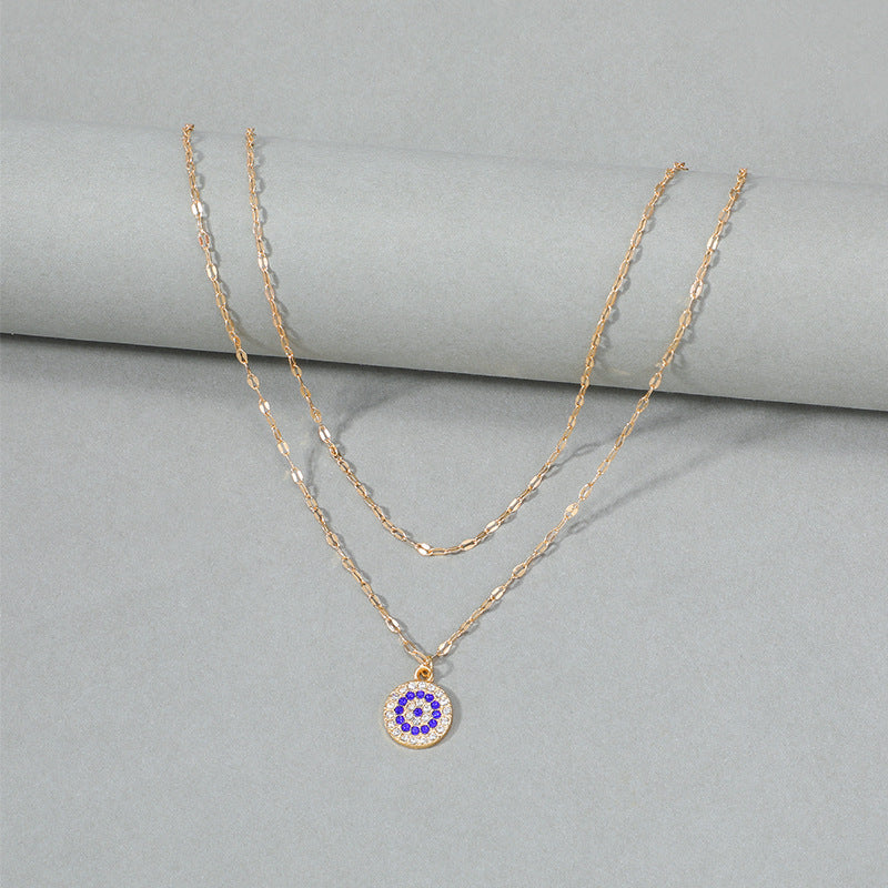 Crystal devil's eye necklace wholesale cross-border gold plated pendant women's stylish double layer classy rose gold sweater chain