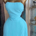 European and american women's clothing  autumn new collection: sweet and fresh bandeau high-waisted slimming pleated maxi dress