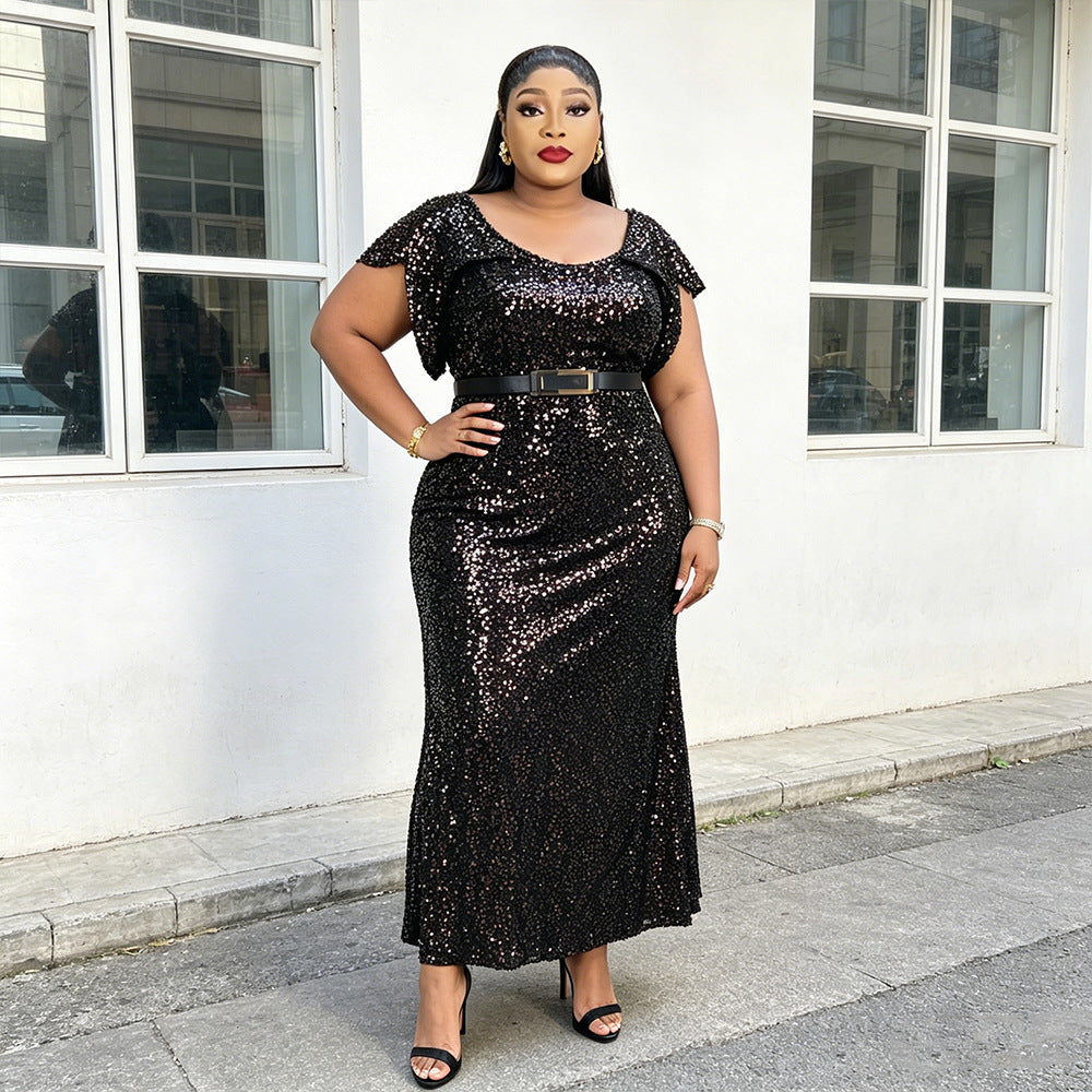 African, european, and american plus-size evening gowns for banquets, events, car shows, models, ceremonies, and hostesses - sequined, sexy, and slim-fitting dresses
