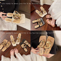 2025new arrival square toe open toe flip-flops outweareasiest for match flip-flops casualflats metal buckle niche style sandals summer
