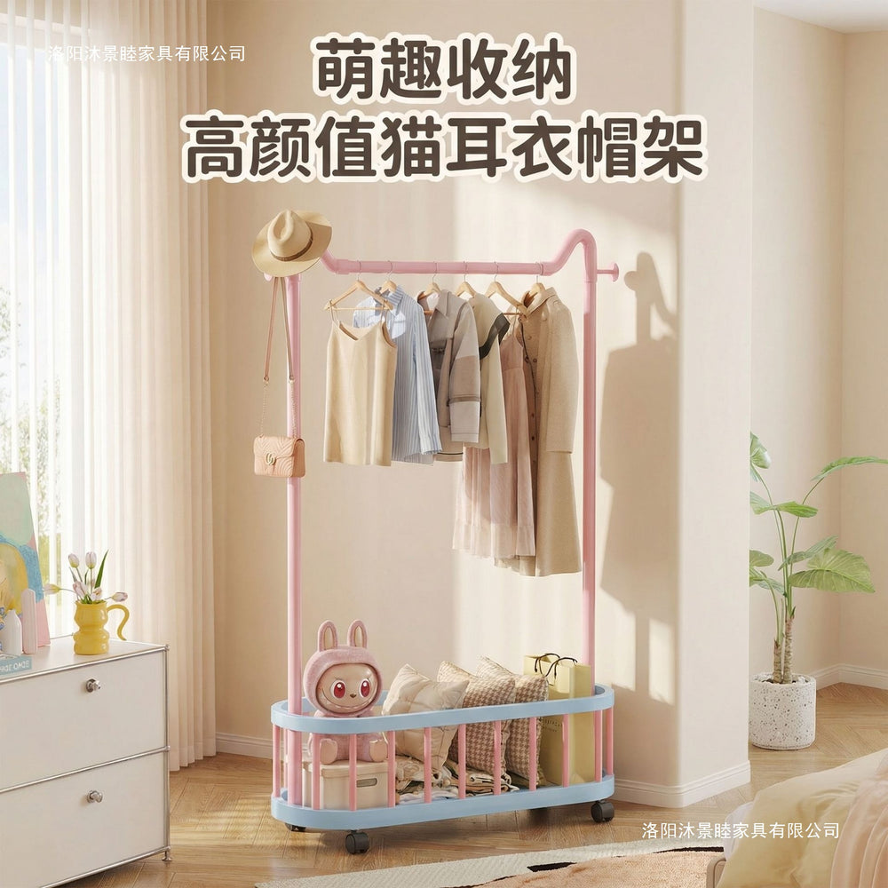Simple clothes hanger floor-standing vertical clothes hanger movable wheeled student dormitory thickened clothes hanger dopamine coat rack