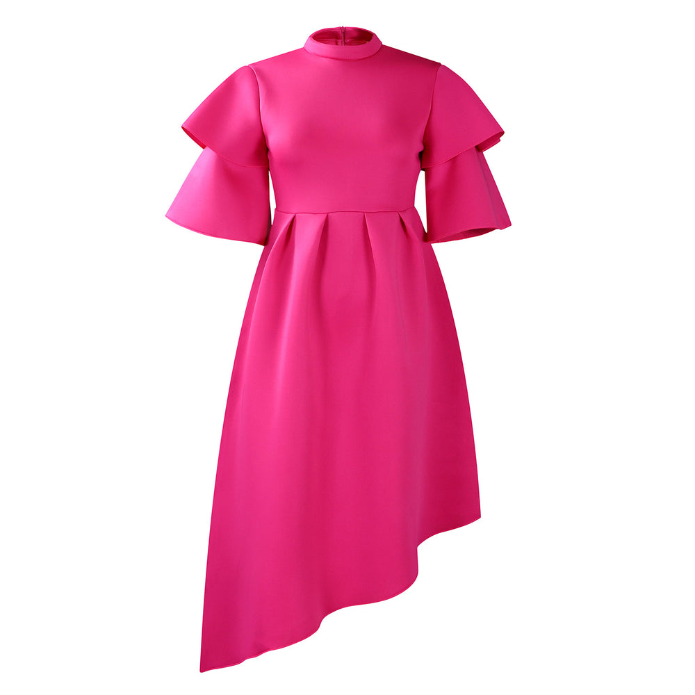 D230 cross-border women's fashion  summer new arrival double-layer ruffle sleeve solid color a-line european and american style dress - export dress