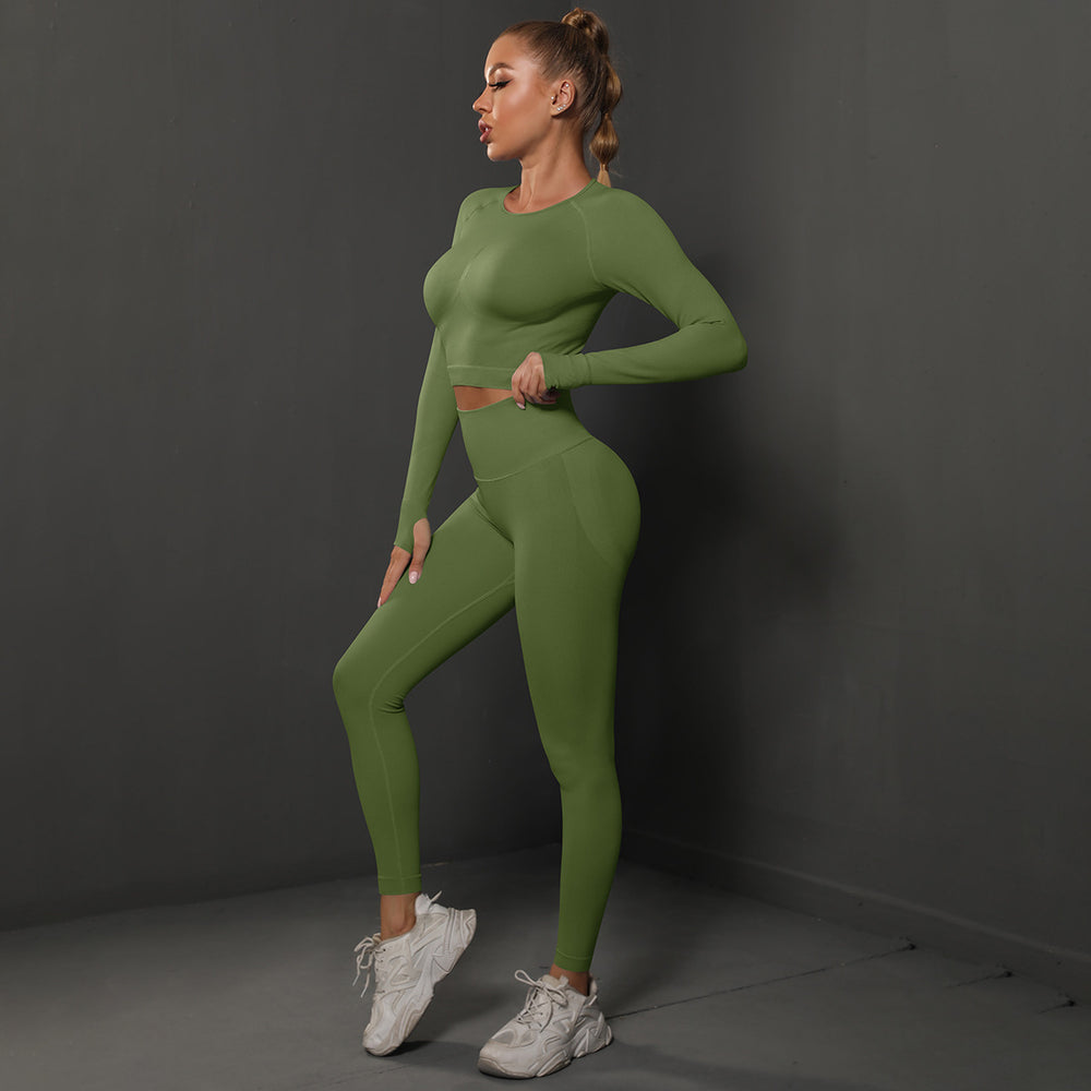 Ready-to-ship cross-border seamless peach lift butt lifting yoga set - women's two-piece activewear for running and fitness (us/eu style)