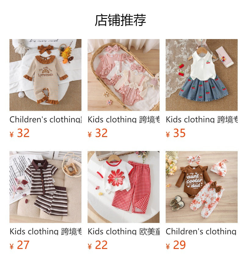 Kids clothing  cross-border new arrivalfashion spring & fallgirlwhite short-sleeved t-shirt + blue pants
