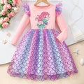 Children's long sleeves round neck mermaid fish scale mesh dress