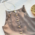Girls' korean style gentle & elegant high-end suit: light coffee color exquisite gold buckle vest + matching shorts set