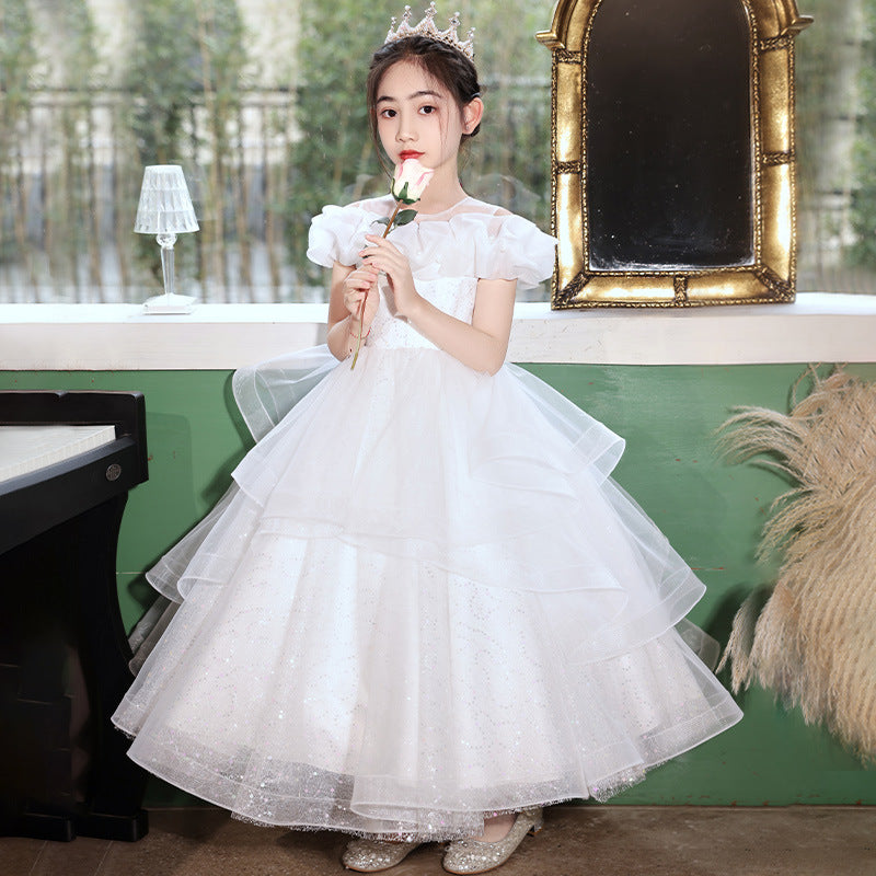 Ready-to-ship girls' evening gown, premium long tulle,  new collection, host, performance, piano recital, and runway dress