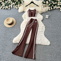 Spicy girl style red camisole two-piece set: double-stripe high-waisted flare pants - trendy summer outfit for women