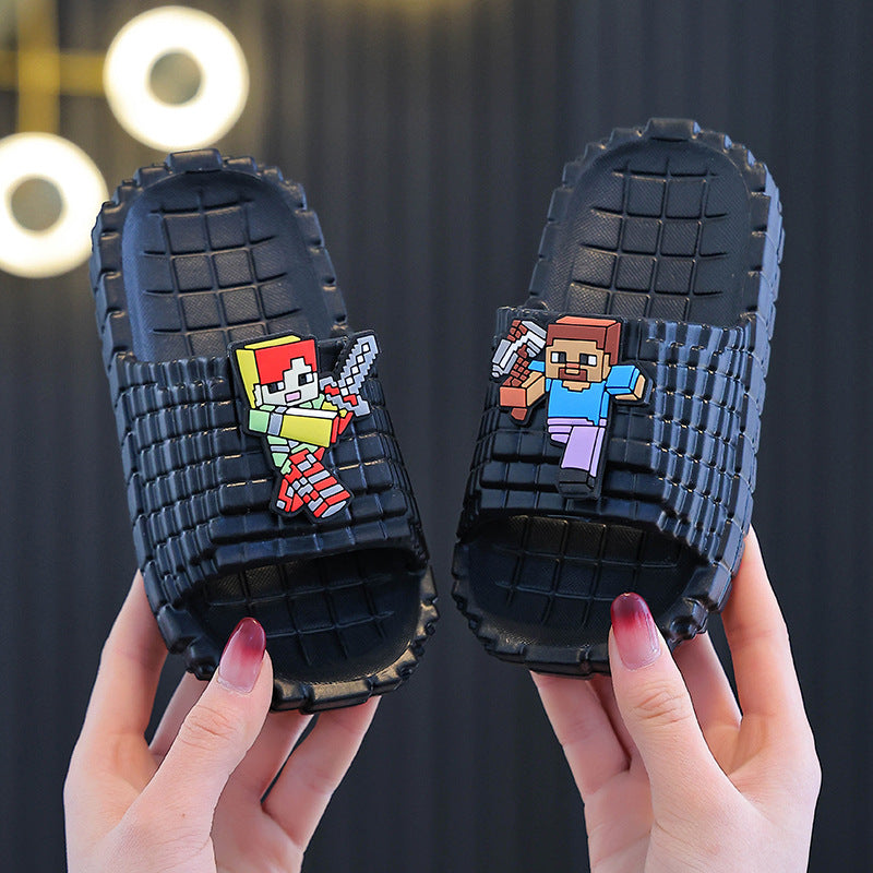 My world eva summer new sandals & slippers - building block character, cute cartoon design, outdoor non-slip slippers for boys & girls
