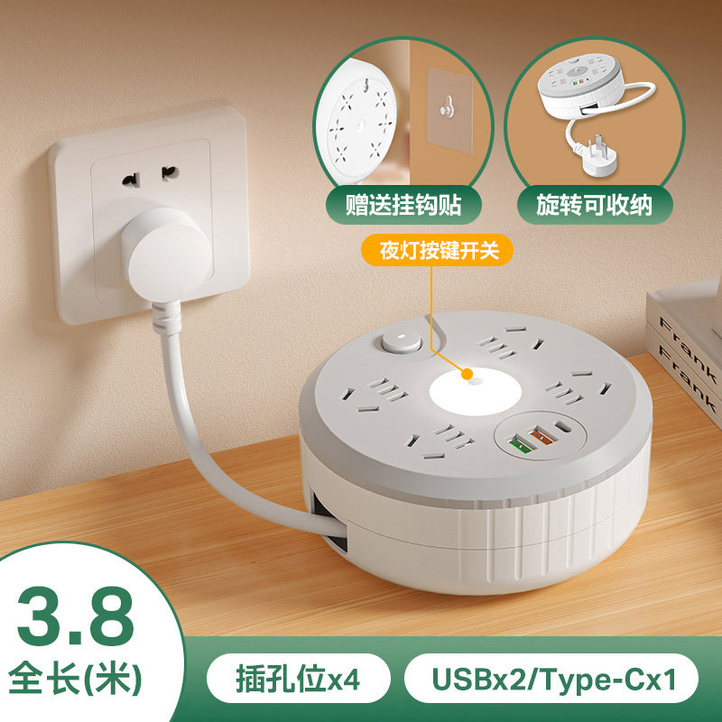 For homeround socket can store multi-function plug-in board student dormitory multi-hole usb night light plug-in board drag power strip