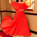C8464 european and american style women's  summer off-the-shoulder solid color pleated maxi dress formal gown export dress