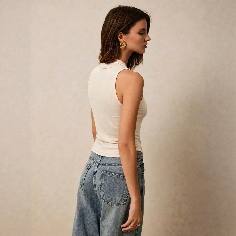 new cross-border halter neck ruched tank top - women's elegant v-neck, cinched waist, sleeveless top - soft & versatile layering piece