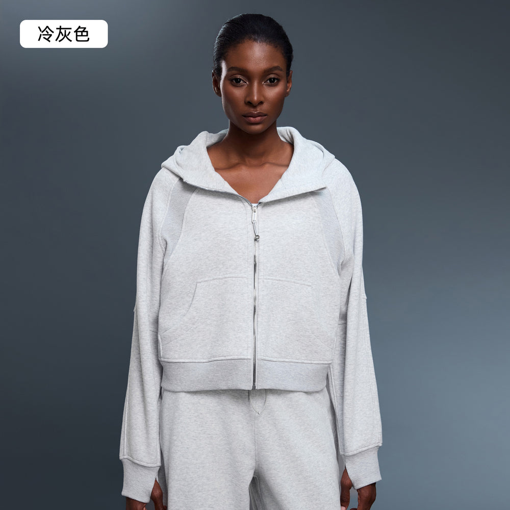 Women's fall/winter hooded cardigan sweatshirt - fleece lined, warm, zip-up jacket - age-defying, loose fit, casual activewear top d25130