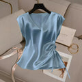 Amazon cross-border fashion independent station women's spring winter new arrival satin shirt v neck drawstring satin tops