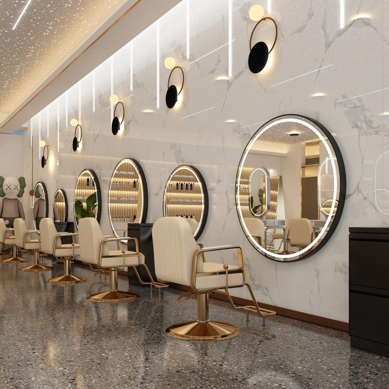 Influencer-approved barber shop mirror table, salon wall-mounted minimalist hairdressing mirror, touch-control led hairdressing mirror